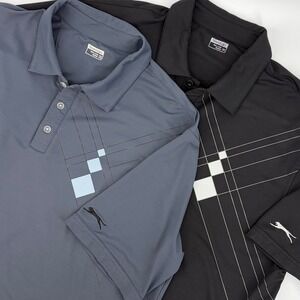 Slazenger Mens 2XL Performance Polo Shirt Bundle Grey Black Geometric Lot of 2
